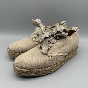 Pedro Garcia Gavi Platform Canvas Raffia Casual Espadrille Shoes Women's Sz US 9
